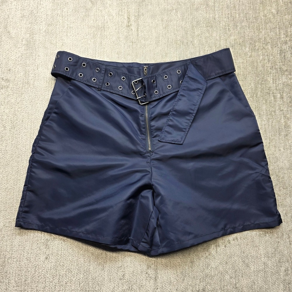 Bar III Navy Blue Grommet Belted Shorts Large women BARB033149MS